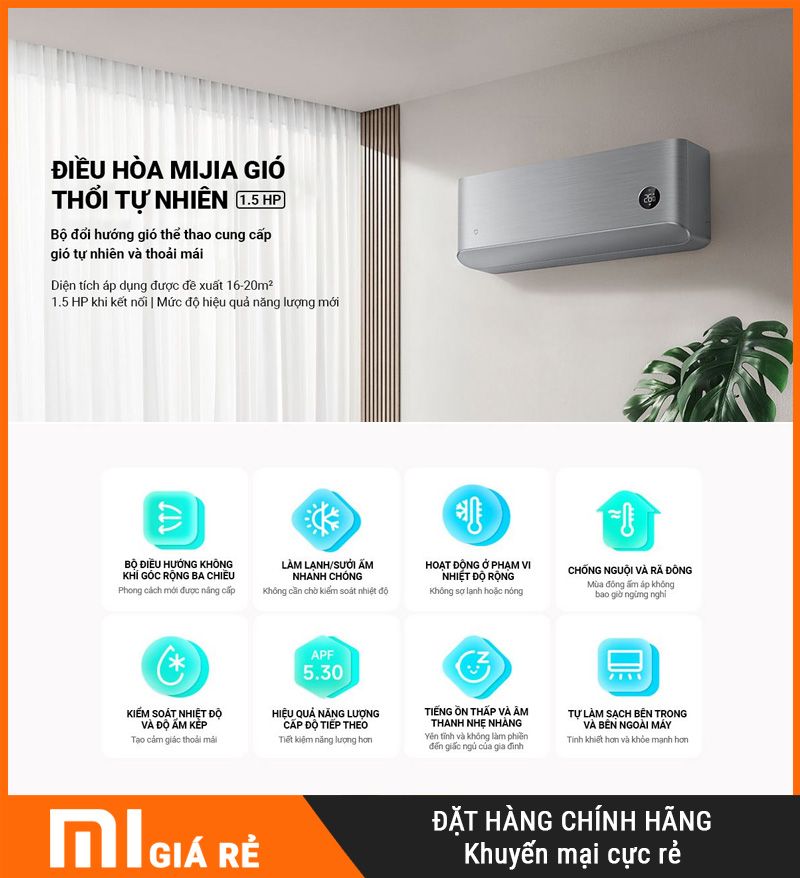 Điều Hòa 2 Chiều Xiaomi Inverter KFR-35GW/M3A1 1.5HP Cao Cấp
