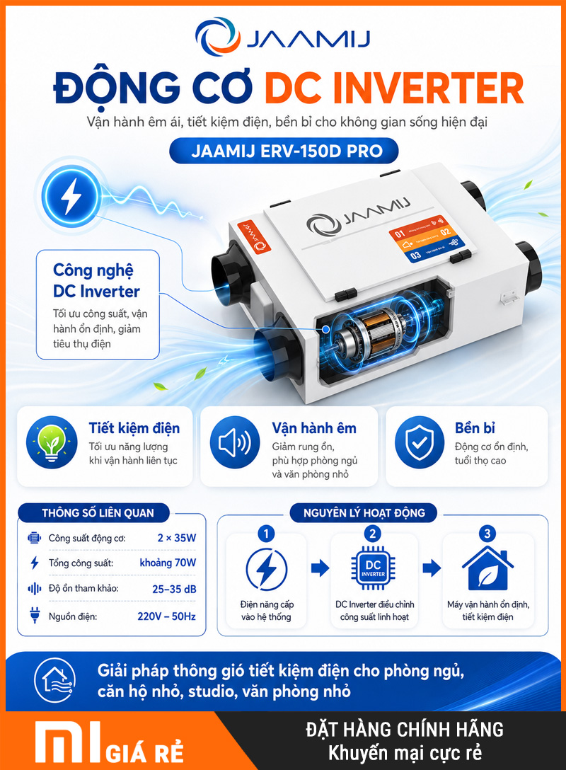 Máy Cấp Khí Tươi 2 Chiều JaamiJ ERV-150D Pro