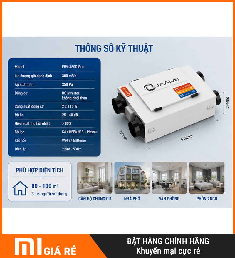 Máy Cấp Khí Tươi 2 Chiều JaamiJ ERV-380D Pro