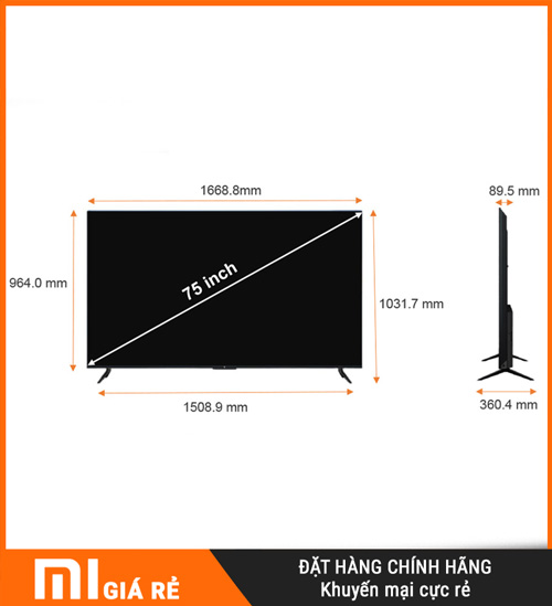 kích thước tivi xiaomi 75 inch